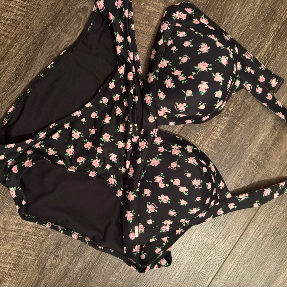 Victoria's Secret Black Bikini with Pink Floral Print